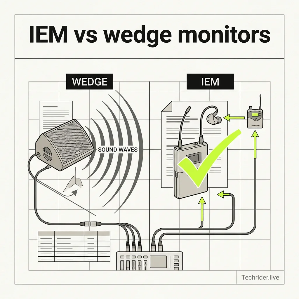 IEM and wedge monitor signal paths compared