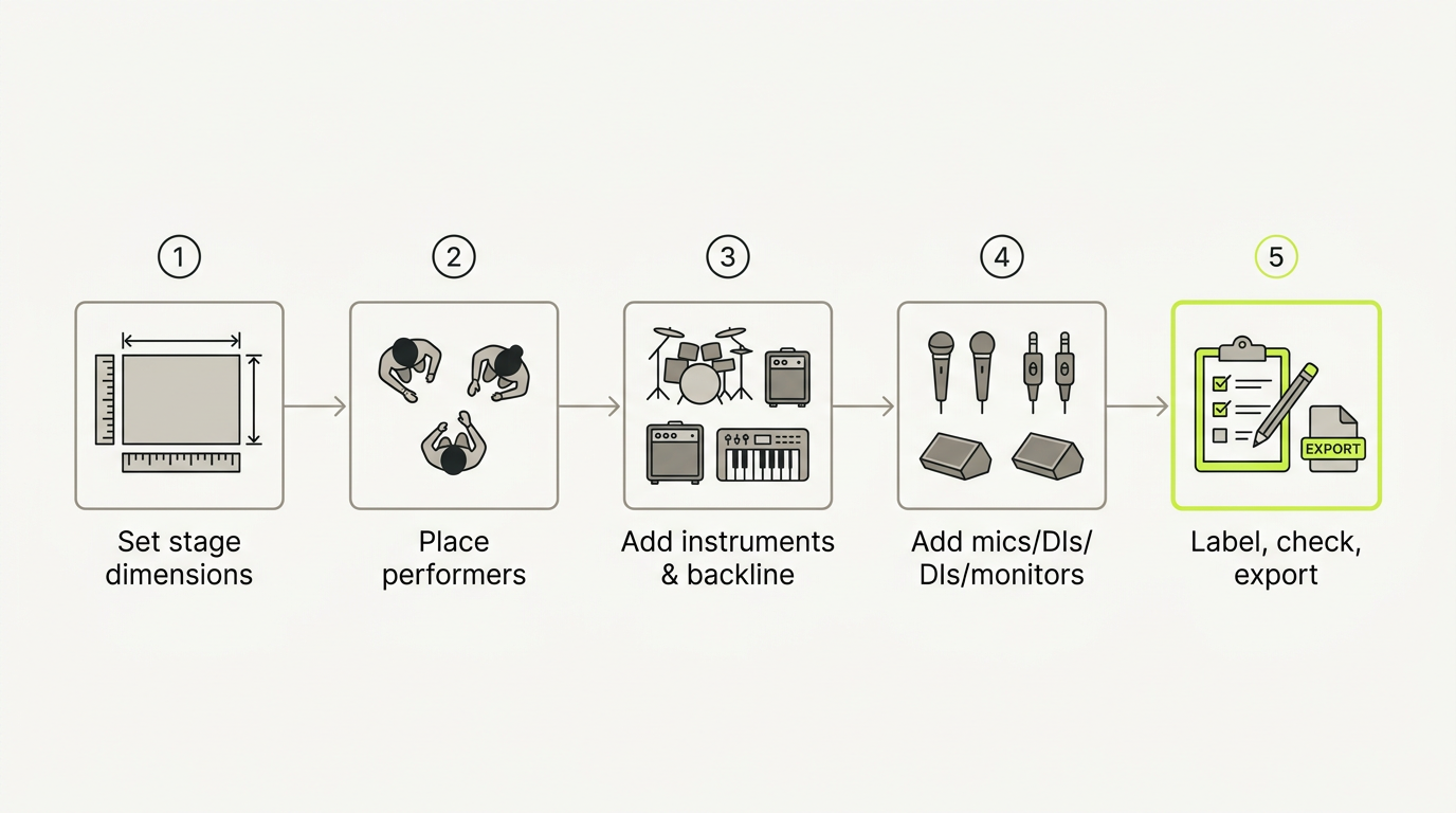The five steps of making a stage plot, end to end